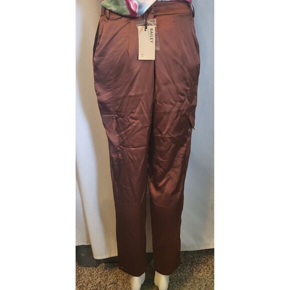Bailey 44 Size Large Brown Satin Tapered Leg Cargo Pants High Waist Pockets NWT - Picture 4 of 6